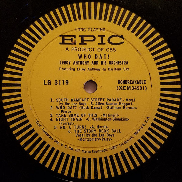 Leroy Anthony And His Orchestra : Who Dat? (LP)