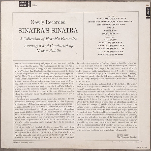 Frank Sinatra : Sinatra's Sinatra (LP, Album, Mono, RE, Ter)