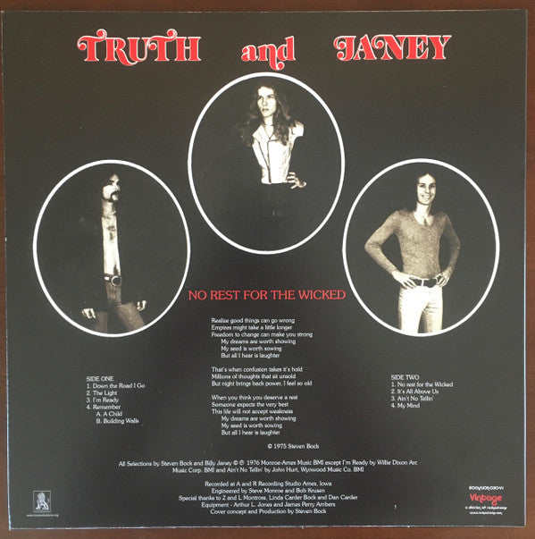 Truth And Janey : No Rest For The Wicked (LP, Album, Ltd, RE, RP, Hel)