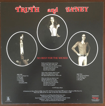 Truth And Janey : No Rest For The Wicked (LP, Album, Ltd, RE, RP, Hel)