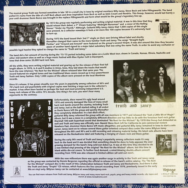 Truth And Janey : No Rest For The Wicked (LP, Album, Ltd, RE, RP, Hel)