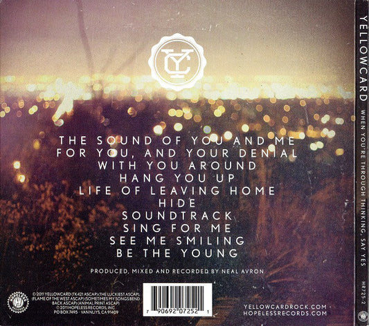 Yellowcard : When You're Through Thinking, Say Yes (CD, Album, Dig)