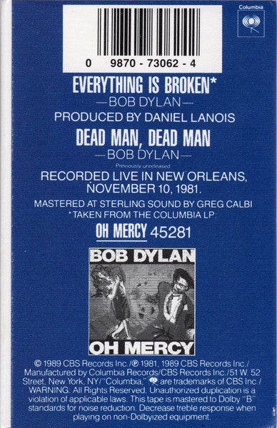Bob Dylan : Everything Is Broken (Cass, Single)