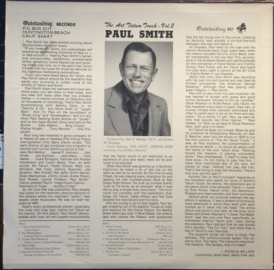 Paul Smith (5) : The Art Tatum Touch -Vol.2 (LP, Album, Mon)