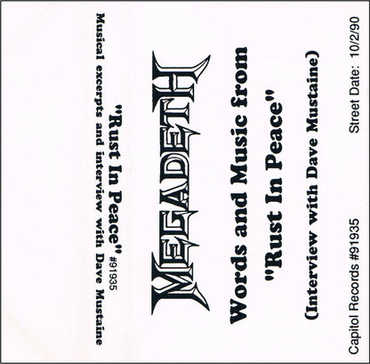 Megadeth : Words And Music From "Rust In Peace" (Interview With Dave Mustaine) (Cass, Promo)