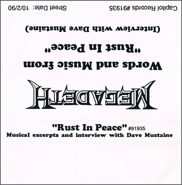 Megadeth : Words And Music From "Rust In Peace" (Interview With Dave Mustaine) (Cass, Promo)