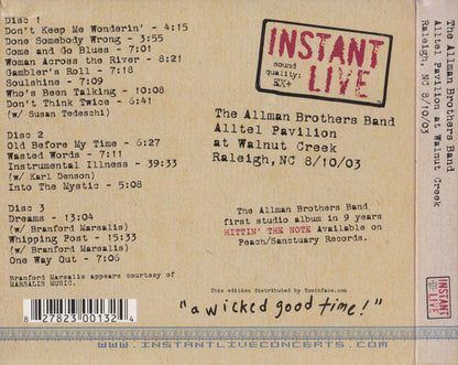 The Allman Brothers Band : Alltel Pavilion At Walnut Creek Raleigh, NC 8/10/03 (3xCD, Album)