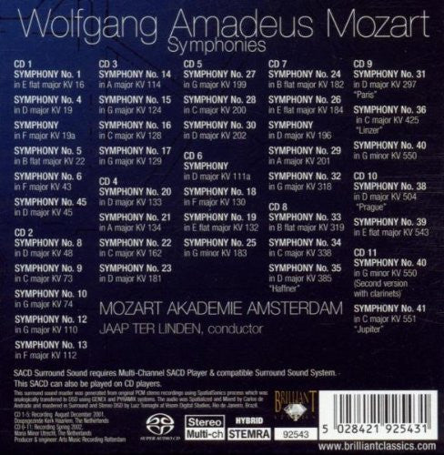 Wolfgang Amadeus Mozart, Mozart Akademie Amsterdam, Jaap ter Linden : Symphonies (11xSACD, Hybrid + Box)