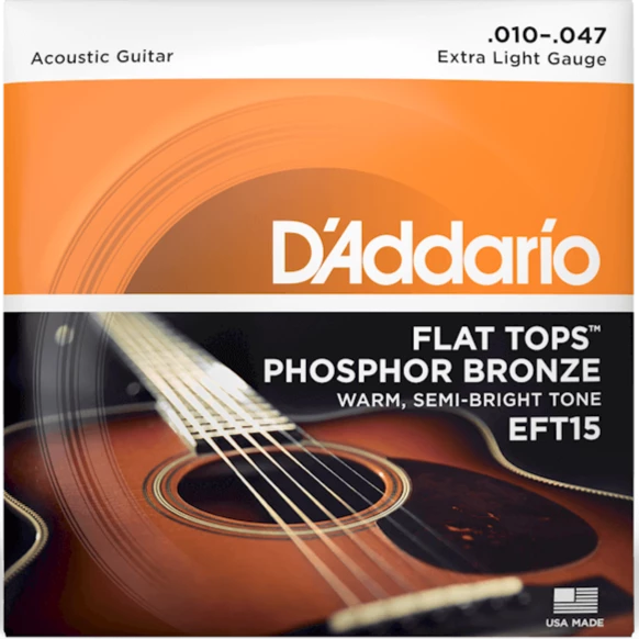 D’addario Flat Top Phosphor Bronze Extra Light .010 -.047 Acoustic Guitar Strings